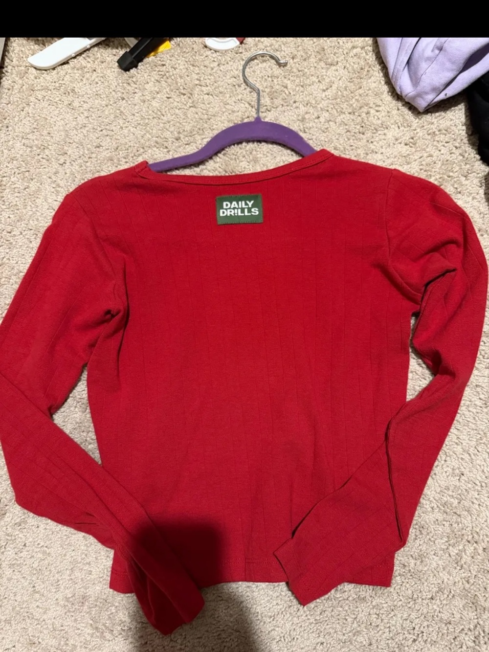 Daily Drills Bright Red Ribbed Long Sleeve Sweater